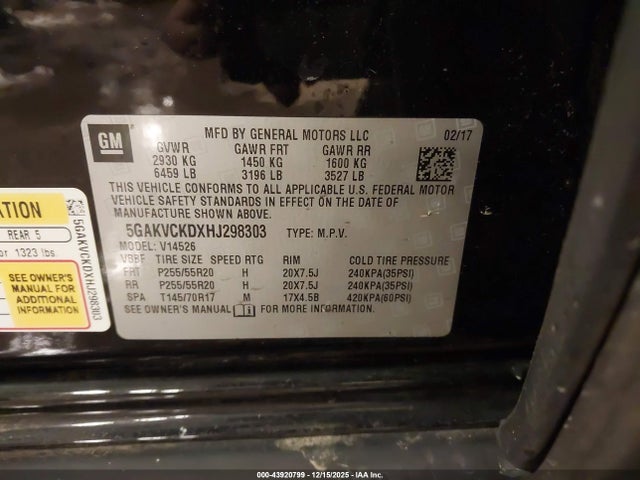 43920799 :رقم المزاد ، 5GAKVCKDXHJ298303 vin ، 2017 Buick Enclave Premium مزاد بيع