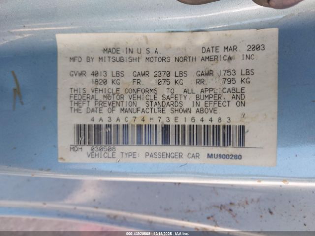 2003 MITSUBISHI ECLIPSE 4A3AC74H73E164483 Photo 8