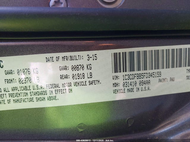 1C3CDFBB5FD345159 Dodge DART SXT