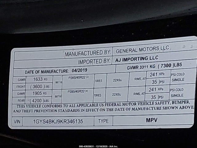 2019 CADILLAC ESCALADE 1GYS4BKJ9KR346135 Photo 8