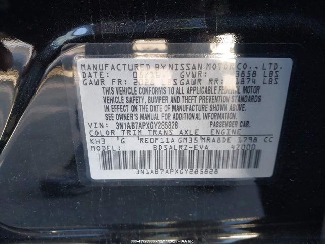 3N1AB7APXGY285828 Nissan SENTRA SR