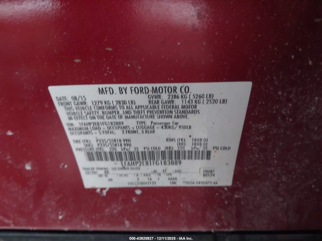 Продаж на аукціоні авто 2015 Ford Taurus Sel, vin: 1FAHP2E81FG183889, номер лоту: 43920927