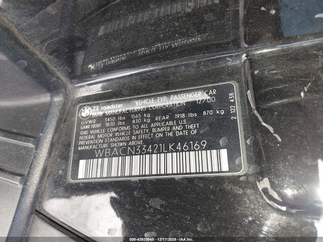 2001 BMW Z3 WBACN33421LK46169 Photo 8