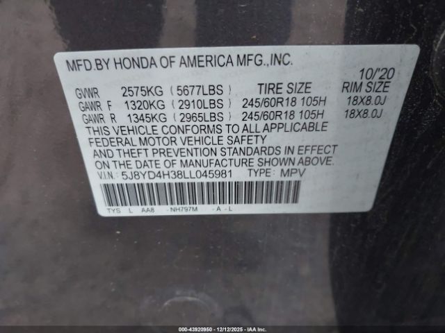 2020 ACURA MDX 5J8YD4H38LL045981 Photo 8
