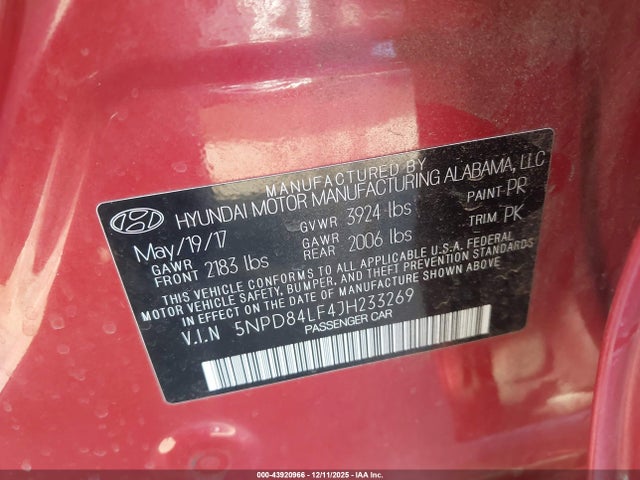 5NPD84LF4JH233269 Hyundai Elantra Value Edition