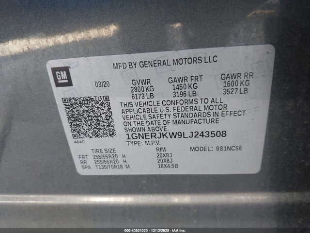 1GNERJKW9LJ243508 Chevrolet Traverse Fwd Rs