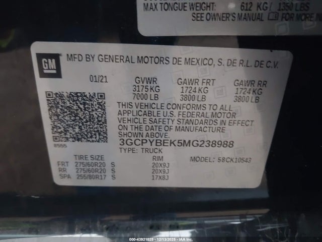3GCPYBEK5MG238988 Chevrolet Silverado 1500 4wd Short Bed Custom