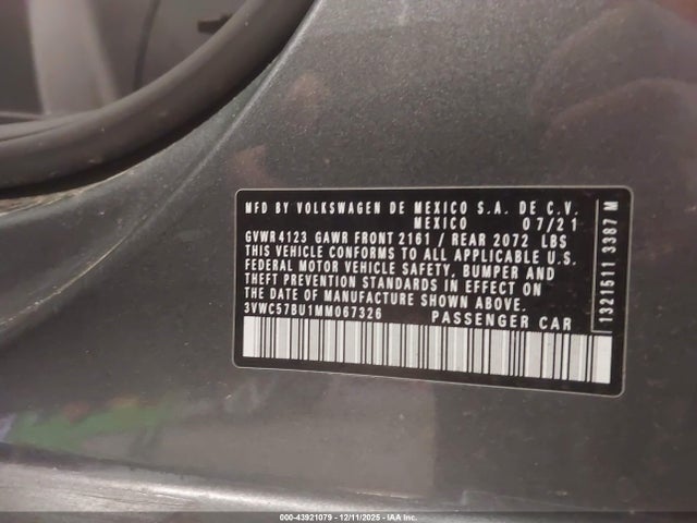 3VWC57BU1MM067326 Volkswagen Jetta 1.4t R-line/1.4t S/1.4t Se