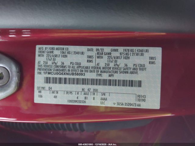 2022 FORD ESCAPE 1FMCU0G6XNUB58093 Photo 8