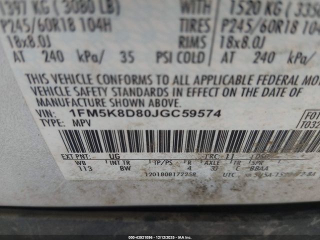 2018 FORD EXPLORER 1FM5K8D80JGC59574 Photo 8