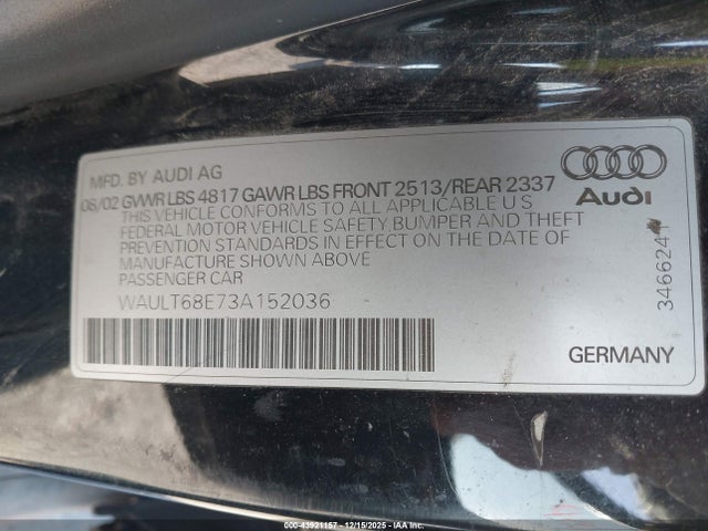 2003 AUDI A4 WAULT68E73A152036 Photo 8