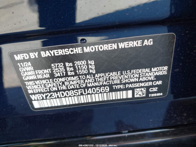 BMW I4 Gran Coupe Edrive40 2025 WBY23HD08SFU40569 Image 9