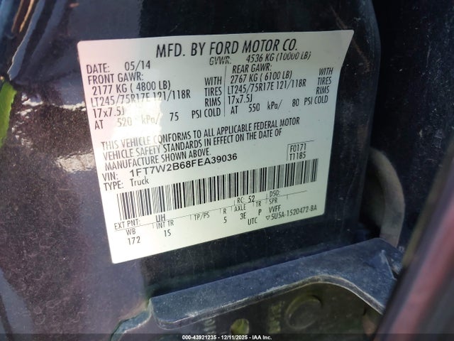 Ford F-250 2015 1FT7W2B68FEA39036 Image 9