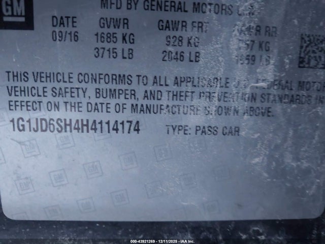 1G1JD6SH4H4114174 Chevrolet Sonic Lt Auto