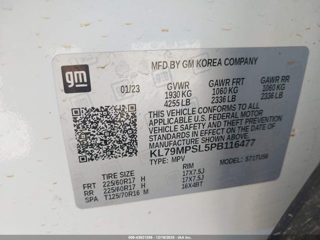 KL79MPSL5PB116477 Chevrolet Trailblazer Fwd Lt
