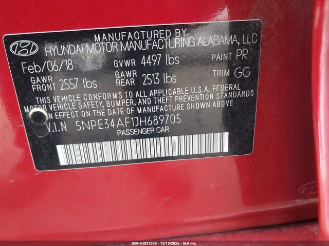 5NPE34AF1JH689705 Hyundai SONATA SEL