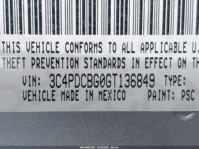 3C4PDCBG0GT136849 Dodge Journey Sxt