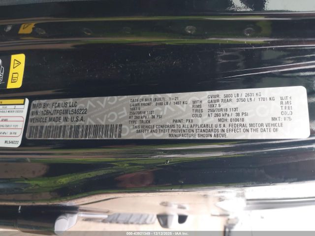 2021 JEEP GLADIATOR 1C6HJTFG4ML546222 Photo 8