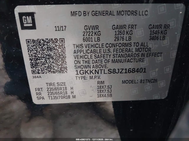 Aukcja sprzedaży 2018 Gmc Acadia Sle-2, vin: 1GKKNTLS8JZ168401, numer aukcji: 43921373