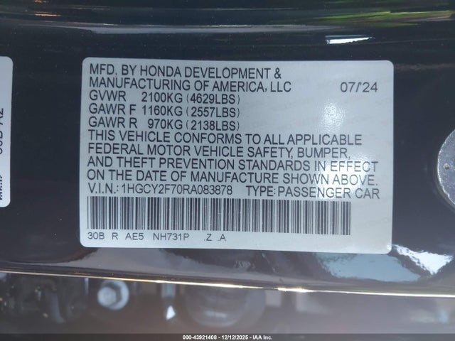 1HGCY2F70RA083878 Honda Accord Hybrid Sport-l