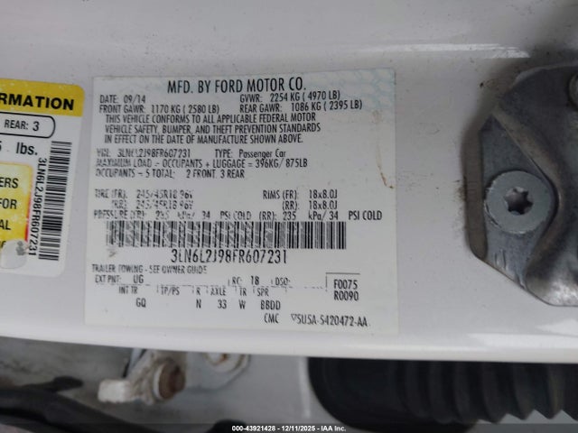 3LN6L2J98FR607231 Lincoln MKZ