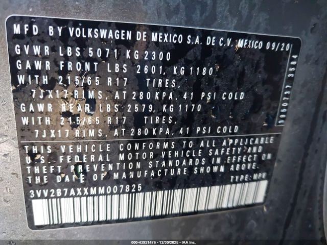 2021 VOLKSWAGEN TIGUAN 3VV2B7AXXMM007825 Photo 8