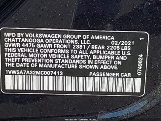 2021 VOLKSWAGEN PASSAT 1VWSA7A32MC007413 Photo 8