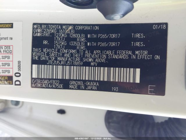 2018 TOYOTA 4RUNNER JTEZU5JR1J5178859 Photo 8
