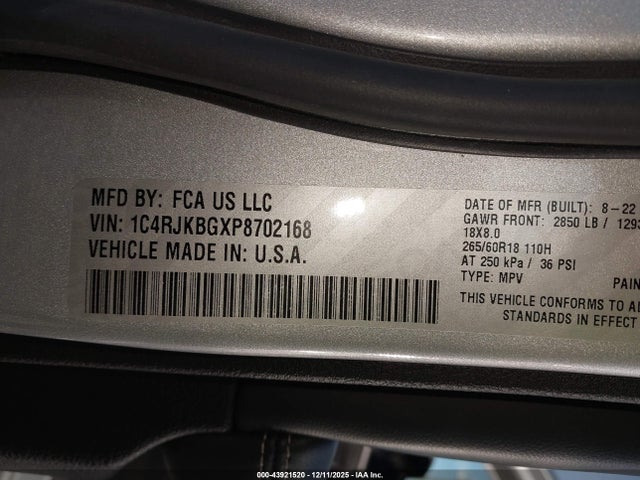 1C4RJKBGXP8702168 Jeep Grand Cherokee L Limited 4x4