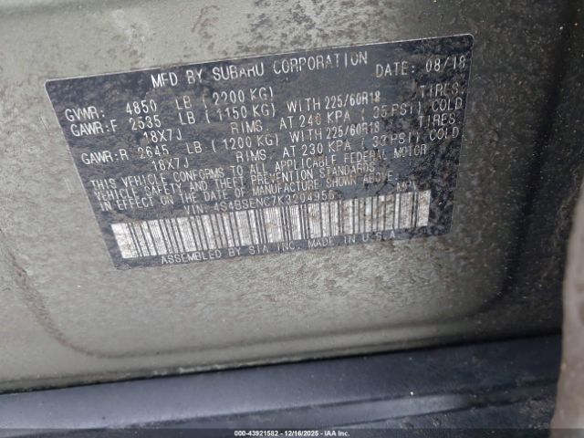 2019 SUBARU OUTBACK 4S4BSENC7K3204956 Photo 8
