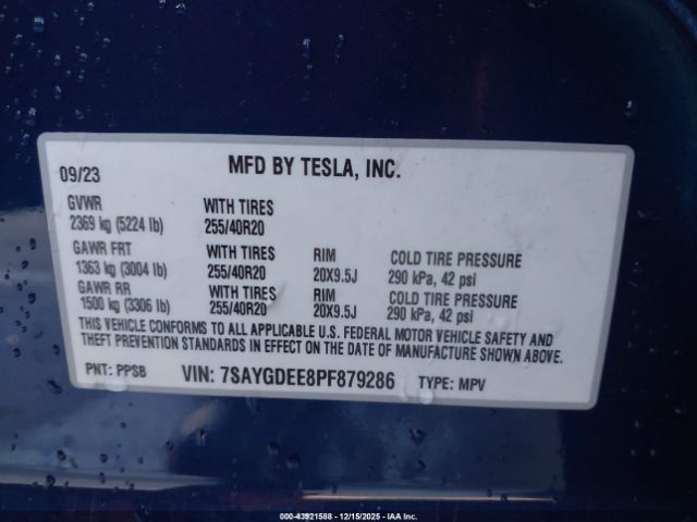 2023 TESLA MODEL Y 7SAYGDEE8PF879286 Photo 8
