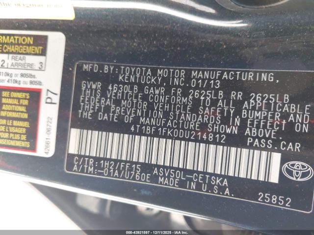 2013 TOYOTA CAMRY 4T1BF1FK0DU214812 Photo 8