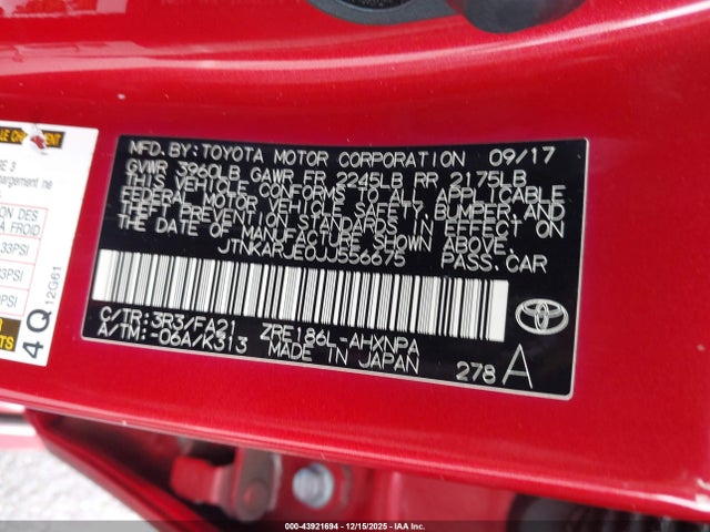 JTNKARJE0JJ556675 Toyota COROLLA IM
