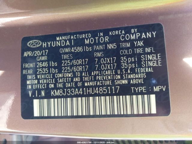 2017 HYUNDAI TUCSON KM8J33A41HU485117 Photo 8