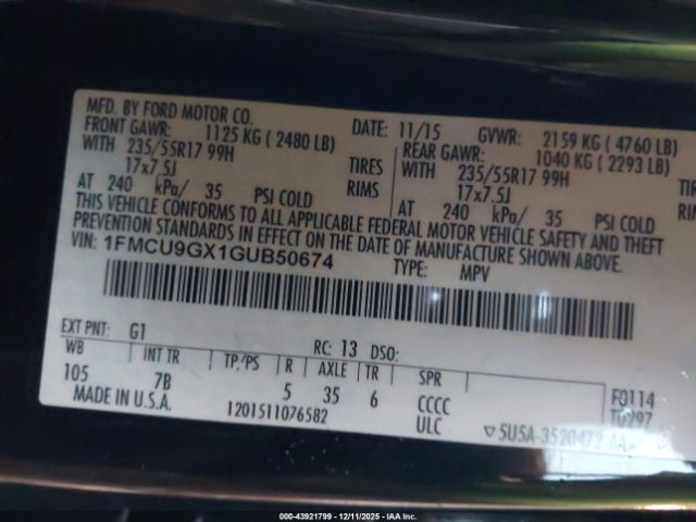 2016 FORD ESCAPE 1FMCU9GX1GUB50674 Photo 8