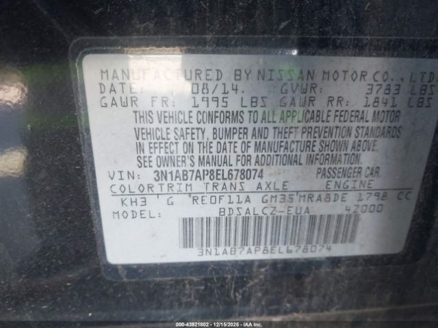 2014 NISSAN SENTRA 3N1AB7AP8EL678074 Photo 8