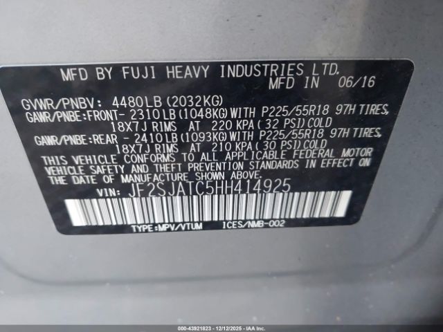 2017 SUBARU FORESTER JF2SJATC5HH414925 Photo 8