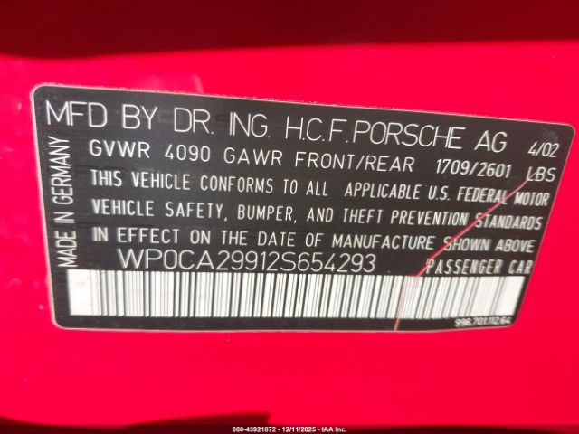 2002 PORSCHE 911 WP0CA29912S654293 Photo 8