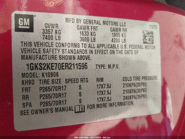 1GKS2KE70ER211596 GMC Yukon Xl 1500 Slt