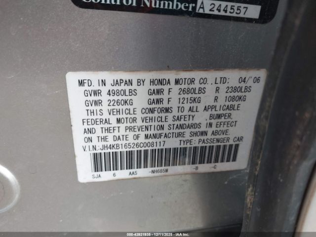 2006 ACURA RL JH4KB16526C008117 Photo 8