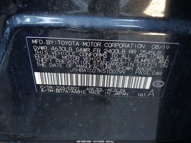 Lexus IS 300 2019 JTHBA1D27K5100799 Image 9