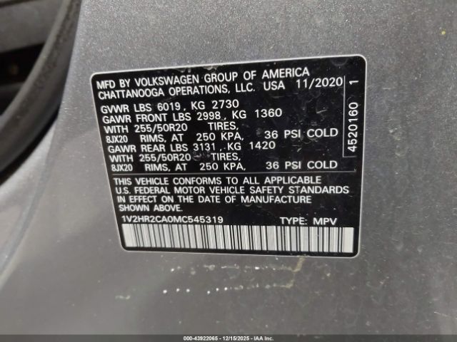 2021 VOLKSWAGEN ATLAS 1V2HR2CA0MC545319 Photo 8