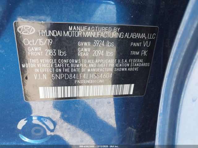 5NPD84LF4LH554604 Hyundai ELANTRA SEL