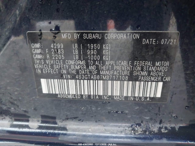 Subaru Impreza 5-door 2021 4S3GTAB67M3717108 Image 9