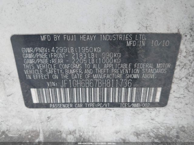 2011 SUBARU IMPREZA JF1GH6B67BH811736 Photo 8