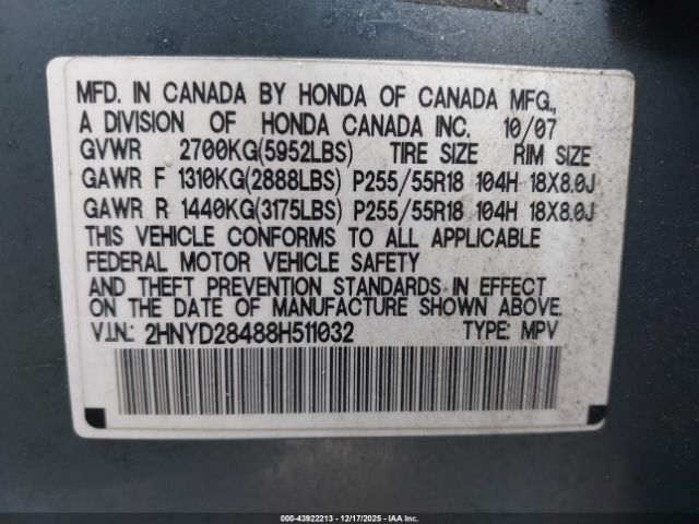 2008 ACURA MDX 2HNYD28488H511032 Photo 8