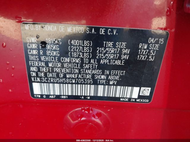 2016 HONDA HR-V 3CZRU5H58GM705395 Photo 8