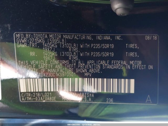 2019 TOYOTA SIENNA 5TDXZ3DC1KS970501 Photo 8