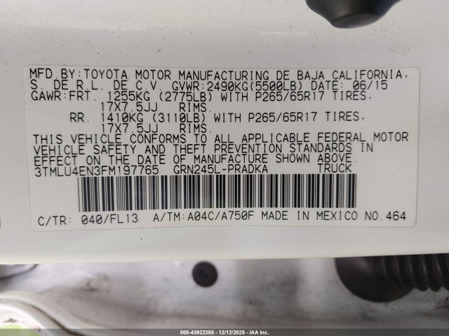 Toyota Tacoma Base V6/trd Pro 2015 3TMLU4EN3FM197765 Image 9