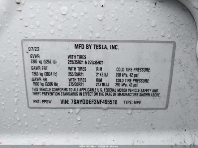 2022 TESLA MODEL Y 7SAYGDEF3NF495518 Photo 8